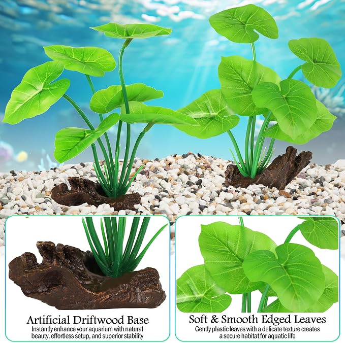 MyLifeUNIT Fish Tank Decor, Silk Aquarium Plants and Hollow Tree Trunk Decor for Betta, Goldfish, Turtle, Reptile Decoration