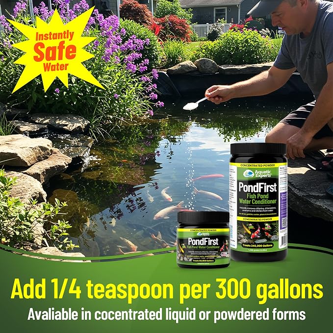 PondFirst Pond Water Conditioner - Concentrated Instant Dechlorinator for Fish Ponds, Makes Water Safe for Koi and Goldfish, Made in The USA, Aquatic Experts (Powder - 250 Grams)