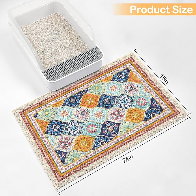 Glittme Cat Litter Mat with Non-Slip Bottom Litter Box Mat 24"X15" Litter Trapping Mat Easy to Clean Washable Cat Food Mat for Kitty,S