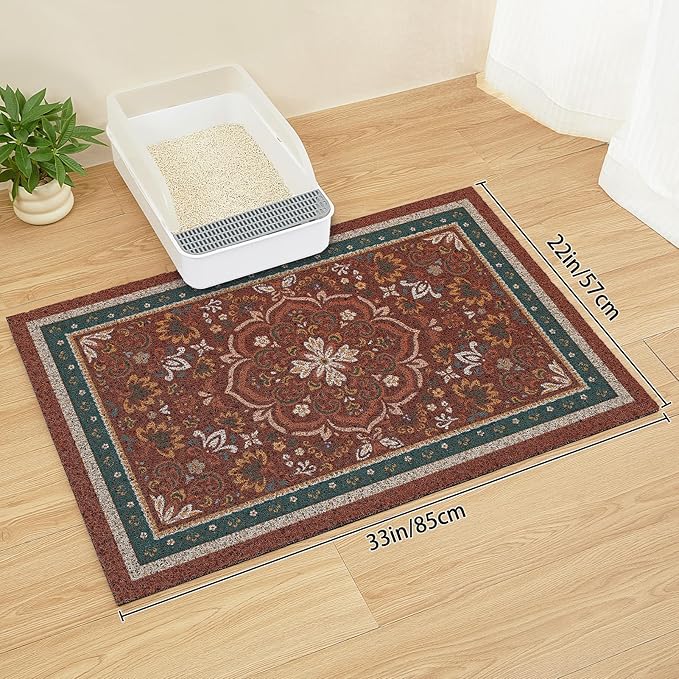 Unicorn Catcher Cat Litter Mat 33" x 22" Non-Slip Litter Box Mat Washable Litter Catcher Mat for Litter Box Indoor Food Mat Supplies Essentials,Red