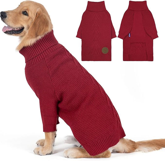 cyeollo Dog Christmas Sweater Knitwear with Long Sleeves Turtleneck Pullover Sweaters Fall Winter Dog Clothes Sweaters for Large Dogs, Burgundy XXXL