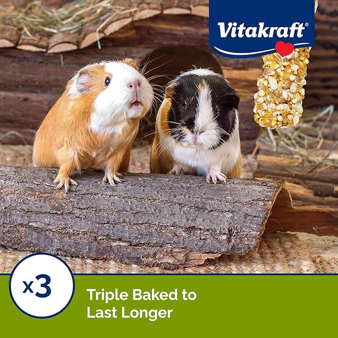 Vitakraft Crunch Sticks Guinea Pig Treat – 2 Sticks - Popped Grains And Honey Flavor – Triple-Baked With Natural Wood Center – Nutritious Coating for Added Vitamins And Minerals – Cage Clip Holder