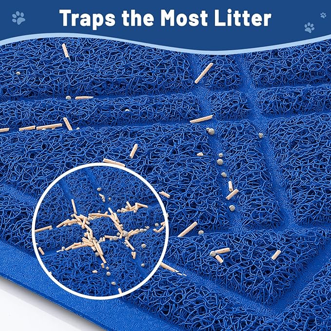 Smiry Cat Litter Box Mat 47x32, Non-Slip Water Resistant Litter Trapping Mat, Easy Clean Less Waste and Urine-Locking Cat Carpet for Indoor, Blue