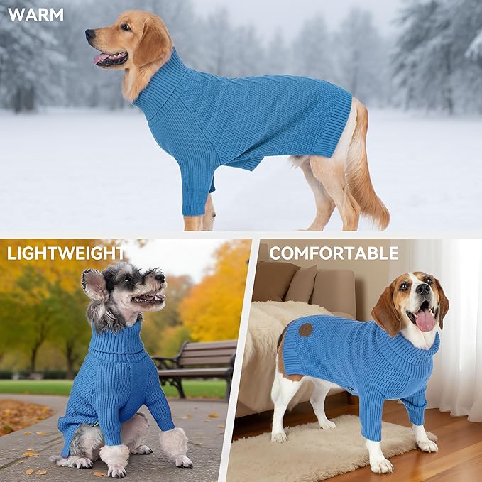 cyeollo 4XL Dog Sweater, Stretchable & Cozy Warm Dog Sweaters for Large Dogs Boy, Pullover Knit Fall Winter Sweatshirt for Giant Breed Big Dogs Clothes, Doberman Great Dane Apparel, Blue XXXXL