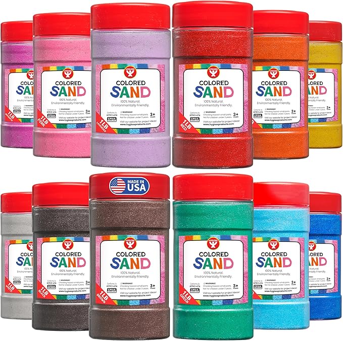 Hygloss Colored Sand for Crafts – 12 Assorted Colors – 1 lb– Vibrant Colorful Fine Sensory Play Sand Art Kits for Kids – Classroom Activities for Children 3 4 5 6 7 8 9 10 11 12 – Safe for Ages 3+