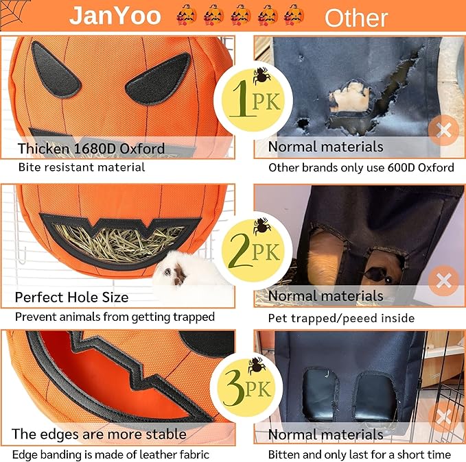 JanYoo Rabbit Hay Feeder Halloween Guinea Pig Accessories Hay Bag Hanging Rack for Small Animal Chinchilla(Pumpkin)