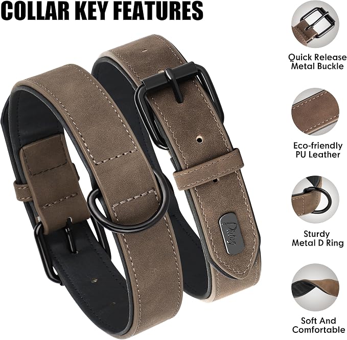 Didog Soft Padded PU Leather Dog Collar, Breathable and Adjustable Dog Collars for Medium Dogs, Comfortable for Daily Walk, Brown, L Fit Neck 14-18"(22-44 lbs)