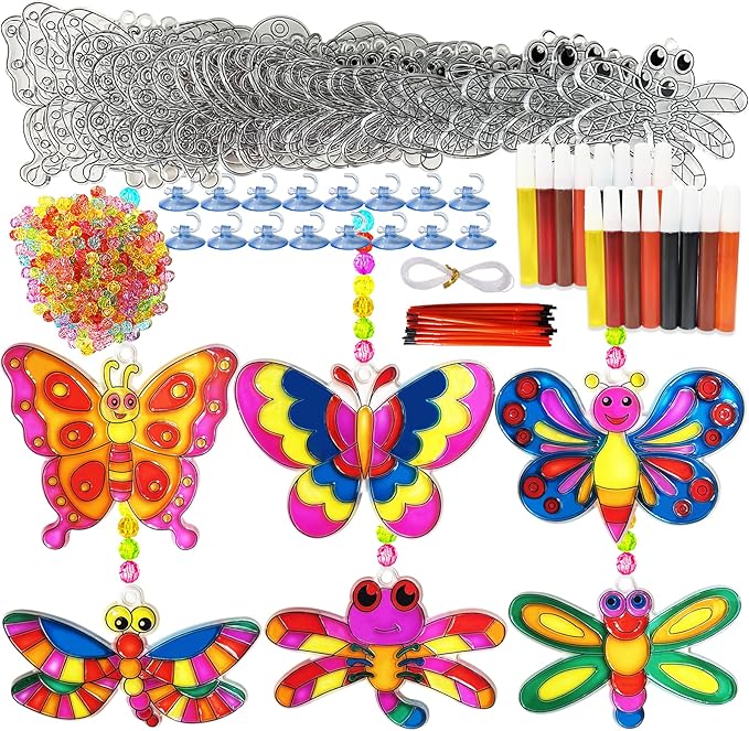 Ayhuhra 30 Set Butterfly Dragonfly Suncatcher Craft Kits, DIY Window Art | Spring and Easter crafts for summer parties, floral decor, garden themes, nature-inspired windows, and seasonal art projects
