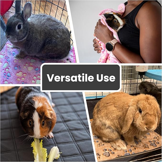Bunny Cage Mats, 5 Pcs, Fit Midwest, Absorbs Moisture & Odors, Soft Guinea Pig Blankets, Comfortable Fleece Cage Liners, Washable Rabbit Bedding