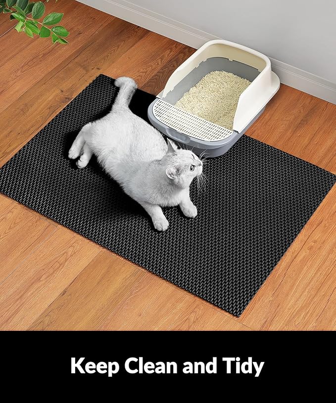 Cooyes Cat Litter Mat - Cut to Fit Any Place, 47"x35" Large Litter Trapping Mat for Litter Box, Easy to Clean, Waterproof & Non-Slip Kitty Pad, Scatter Control to Protect the Floor (Black)