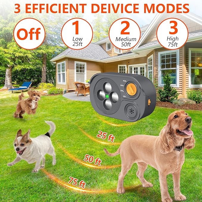 2026 New Anti Barking Device for Dogs, Bark Box Rechargeable Dog Bark Deterrent with Variable Ultra Frequency/6 Modes/IP65 Waterproof Dog Silencer Stop Neighbors‘ Dogs from Barking Up to 75ft(Grey)