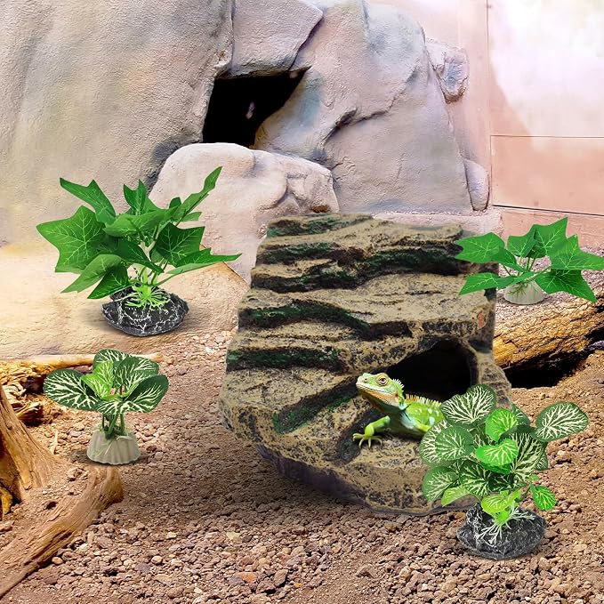 GOZILLA Silk Fish Tank Plants,Reptile Artificial Plant,Reptile Plants for Terrarium,Aquarium Decorations Accessories Set,Resin Pedestal Silk Aquarium Plant for Fish Tank.(4PCS/A-Set)