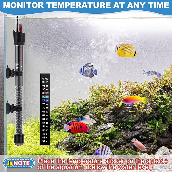 Dreyoo 2 Set 300W Submersible Aquarium Heater with 4 Thermometer Stickers | Adjustable Aquarium Fish Tank Heater with Suckers, Adjustable Knob Thermostat for Marine Saltwater and Freshwater