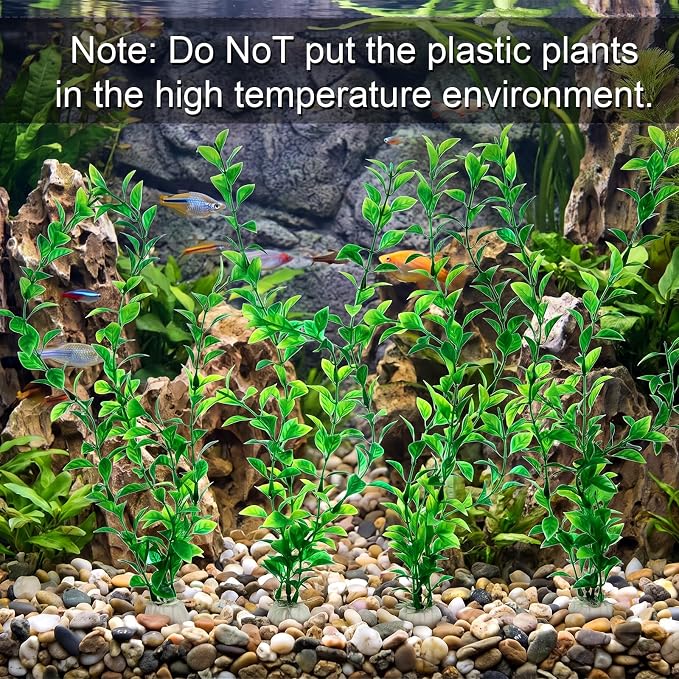 4 Pack Silk Aquarium Plants 13.8 Inch Plants for Fish Tank | Decorations Artificial Plastic Habitat Decor Small To Moderate Size Safe Green for Tank, Goldfish, Fish Hides