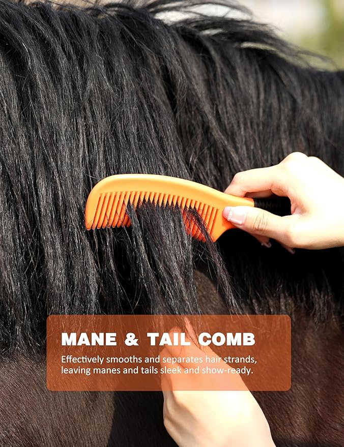 Shinewell Horse Grooming Kit, Complete Horse Brush Set, Equine Grooming Tools for Shedding & Daily Care Orange