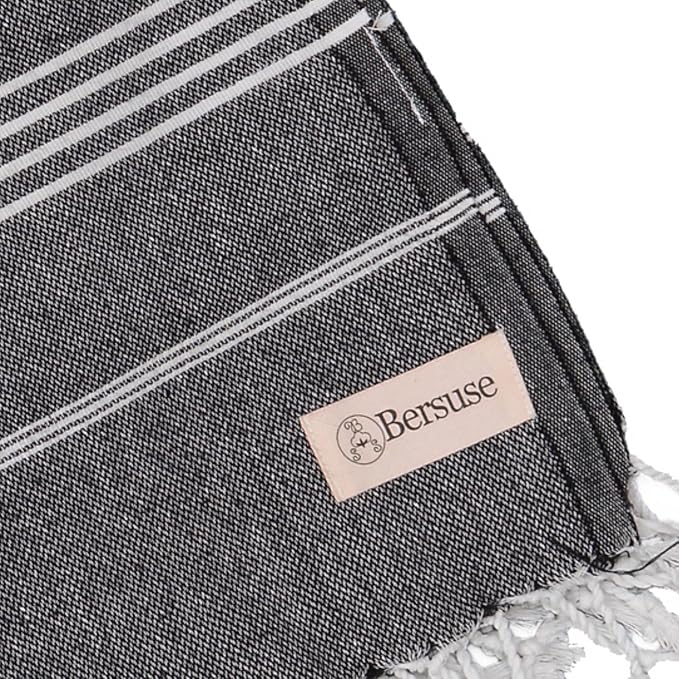 Bersuse Towels Anatolia XL Beach Blanket Throw Blanket Turkish Towel 100% Cotton Extra-Large Quick-Dry Lightweight Premium Peshtemal Towel - 61x82 Inches, Black (Set of 6)
