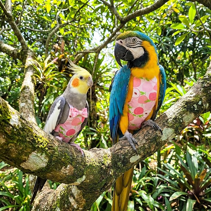 4 Pcs Bird Diaper, Reusable Pet Bird Diapers Parrot Flight Suit with Waterproof Inner Layer Adjustable Parakeet Diaper Washable for Parakeet Cockatiel Mini Macaw Budgie Canary Size L