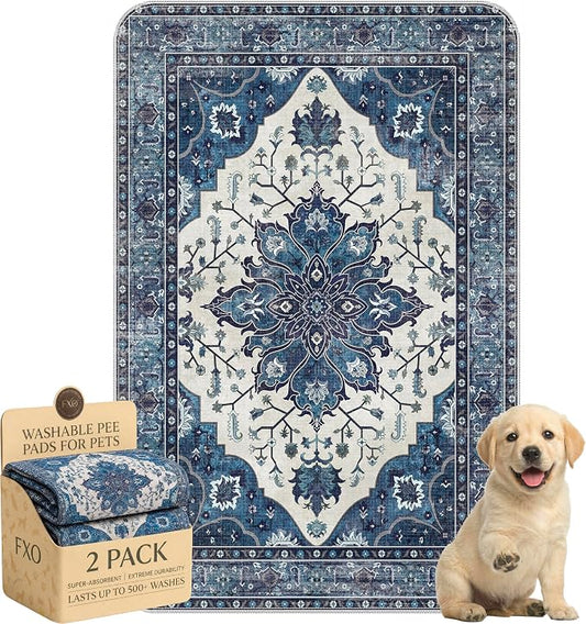 Washable Pee Pads for Dogs,Great Urine Absorbent Reusable Puppy Training Pads,Waterproof,Leak-Proof & Non-Slip Potty Pads for Whelping,Crate,Playpen,Bed.(Dark Navy Floral,24"x36")
