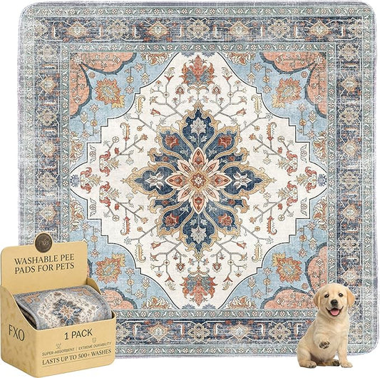 Washable Pee Pads for Dogs,Great Urine Absorbent Reusable Puppy Training Pads,Waterproof,Leak-Proof & Non-Slip Potty Pads for Whelping,Crate,Playpen,Bed.(Blue Floral,72"x72")