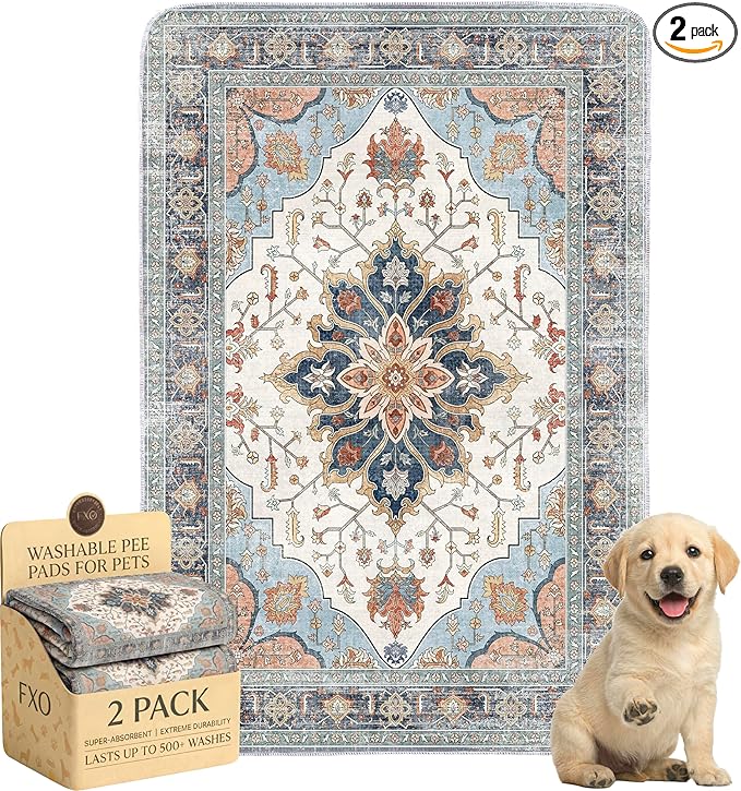 Washable Pee Pads for Dogs,Great Urine Absorbent Reusable Puppy Training Pads,Waterproof,Leak-Proof & Non-Slip Potty Pads for Whelping,Crate，Playpen，Bed.(Blue Floral, 24" x36" )