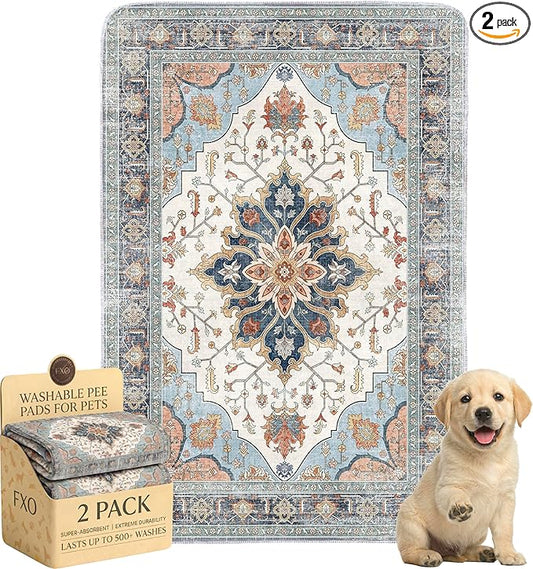 Washable Pee Pads for Dogs,Great Urine Absorbent Reusable Puppy Training Pads,Waterproof,Leak-Proof & Non-Slip Potty Pads for Whelping,Crate，Playpen，Bed.(Blue Floral, 24" x36" )