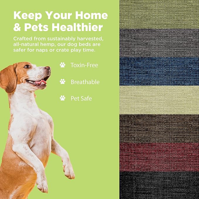 Large - 42 x 28 x 5 - Blueberry Premium Organic Hemp Dog Bed - Organic Latex Fill - Removeable Cover