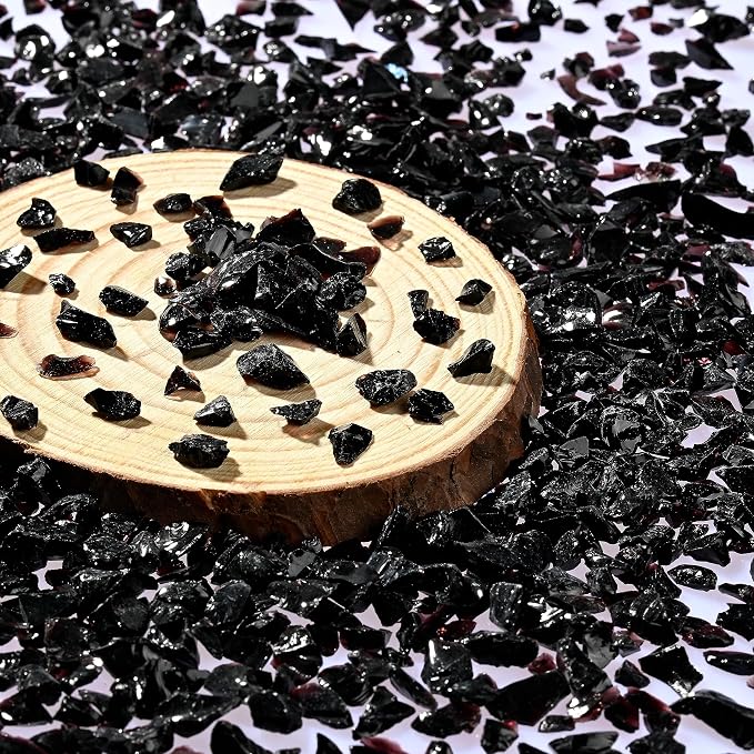 Black Irregular Sea Glass Small Chips for Crafts,3-6mm Multiple Color Choices Crushed Glass Chips, for Resin Vase Filler,Aquarium Décor Broken Glass Piece,for Art Flat Frosted Glass Glitter.(200g)