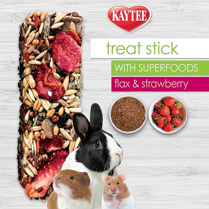 Kaytee Small Animal Treat Stick with Superfoods, Strawberry & Flax Seed, 5.5 oz (Pack of 2)