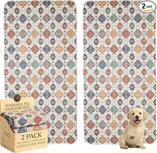 Washable Pee Pads for Dogs,Great Urine Absorbent Reusable Puppy Training Pads,Waterproof,Leak-Proof & Non-Slip Potty Pads for Whelping,Crate，Playpen，Bed.(Colorful Day, 36" x72")