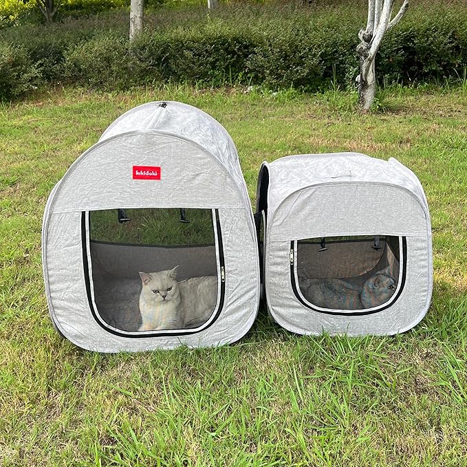 Portable Cat Playpen, Pop-up 2-in-1 Crate Playpen with Litter Box Area for Travel Indoor Outdoor, Foldable Pet Playpen Enclosed for Kitten Puppy Rabbit Hamster Small Animals