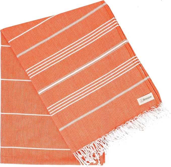 Bersuse Towels Anatolia XL Beach Blanket Throw Blanket Turkish Towel 100% Cotton Extra-Large Quick-Dry Lightweight Premium Peshtemal Towel - 61x82 Inches, Dark Orange