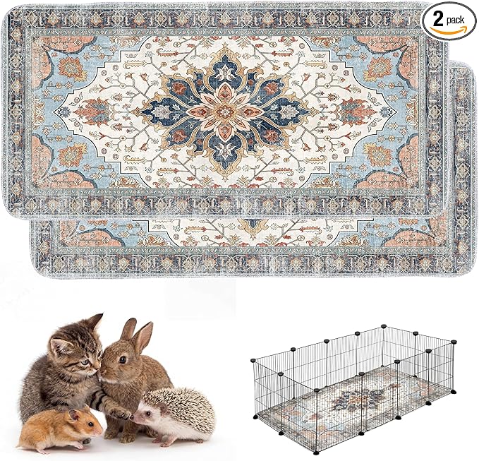Washable Guinea Pig Pee Pads，Absorbent Reusable Guinea Pig Cage Liners，Waterproof,Leak-Proof & Non-Slip Potty Pads for Small Animals Rabbit Hamster Rat(Blue Floral, 24" x48" )