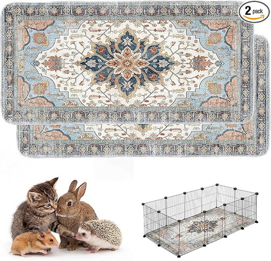 Washable Guinea Pig Pee Pads，Absorbent Reusable Guinea Pig Cage Liners，Waterproof,Leak-Proof & Non-Slip Potty Pads for Small Animals Rabbit Hamster Rat(Blue Floral, 24" x48" )
