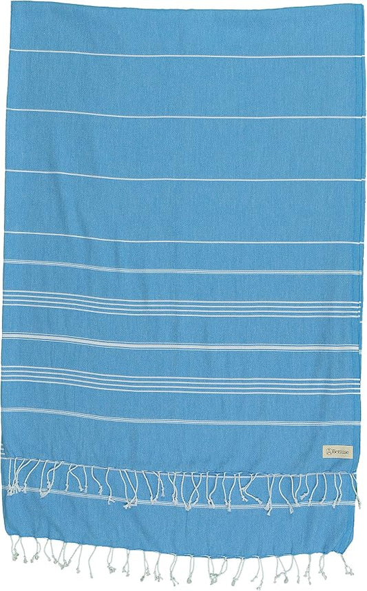 Bersuse Towels Anatolia XL Beach Blanket Throw Blanket Turkish Towel 100% Cotton Extra-Large Quick-Dry Lightweight Premium Peshtemal Towel - 61x82 Inches, Ocean Blue