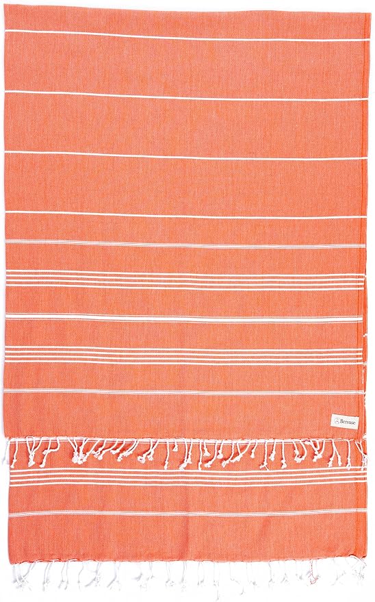 Bersuse Towels Anatolia XL Beach Blanket Throw Blanket Turkish Towel 100% Cotton Extra-Large Quick-Dry Lightweight Premium Peshtemal Towel - 61x82 Inches, Dark Orange