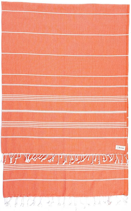 Bersuse Towels Anatolia XL Beach Blanket Throw Blanket Turkish Towel 100% Cotton Extra-Large Quick-Dry Lightweight Premium Peshtemal Towel - 61x82 Inches, Dark Orange (Set of 6)