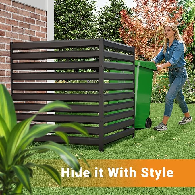 CJF Outdoor Privacy Screens, 42" H x 38" W Metal Air Conditioner Fence Panels, Pool Equipment Enclosure, Trash Can Screens Fence Kit for Outside Backyard Patio(Black/1-Panel)