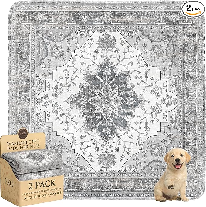 Washable Pee Pads for Dogs,Great Urine Absorbent Reusable Puppy Training Pads,Waterproof,Leak-Proof & Non-Slip Potty Pads for Whelping,Crate，Playpen，Bed.(Gray Floral, 48" x48" )