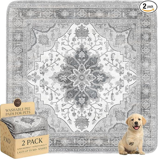 Washable Pee Pads for Dogs,Great Urine Absorbent Reusable Puppy Training Pads,Waterproof,Leak-Proof & Non-Slip Potty Pads for Whelping,Crate，Playpen，Bed.(Gray Floral, 48" x48" )