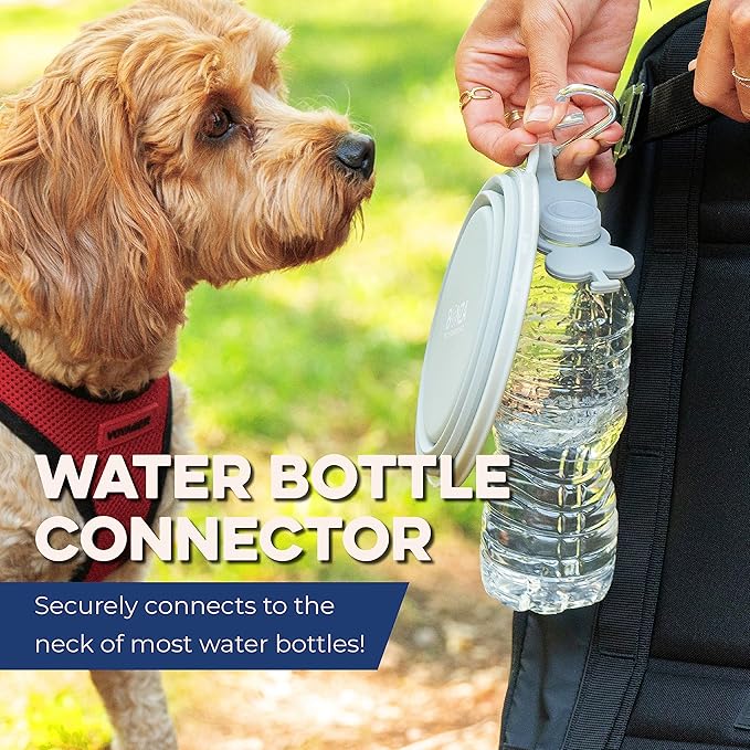 Bonza Collapsible Dog Bowls - Large 33 oz, Dog Travel Accessories, Silicone Portable Dogs Bowl & Water Dish with Reinforced Rim & Carabiner for Hiking, Camping, and Car Trips, Moss Periwinkle