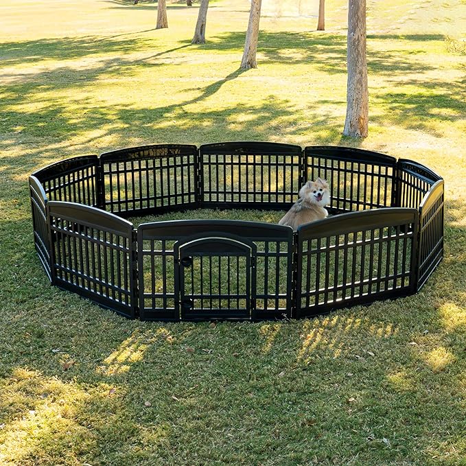 IRIS USA 24" 10-Panel Pet Dog Puppy Playpen with Door, Small, Medium, and Large Dogs, Keep Pets Secure, Easy Assembly & Storying, Customizable, Black