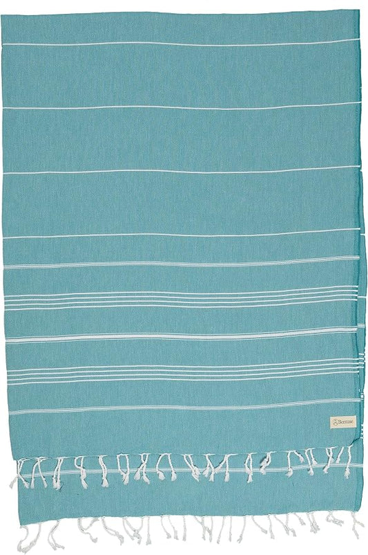 Bersuse Towels Anatolia XL Beach Blanket Throw Blanket Turkish Towel 100% Cotton Extra-Large Quick-Dry Lightweight Premium Peshtemal Towel - 61x82 Inches, Aqua (Set of 3)