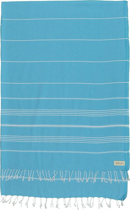 Bersuse Towels Anatolia XL Beach Blanket Throw Blanket Turkish Towel 100% Cotton Extra-Large Quick-Dry Lightweight Premium Peshtemal Towel - 61x82 Inches, Turquoise (Set of 3)