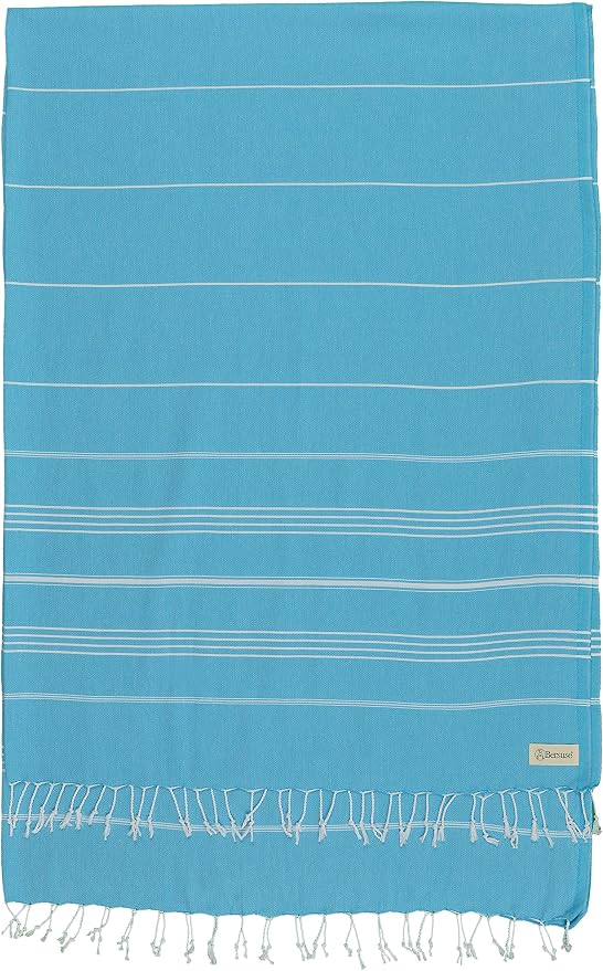 Bersuse Towels Anatolia XL Beach Blanket Throw Blanket Turkish Towel 100% Cotton Extra-Large Quick-Dry Lightweight Premium Peshtemal Towel - 61x82 Inches, Turquoise