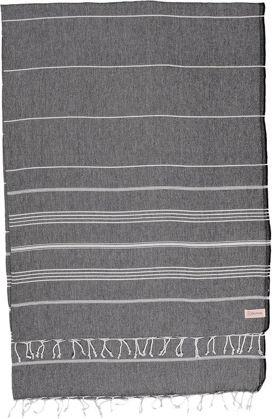 Bersuse Towels Anatolia XL Beach Blanket Throw Blanket Turkish Towel 100% Cotton Extra-Large Quick-Dry Lightweight Premium Peshtemal Towel - 61x82 Inches, Black (Set of 3)