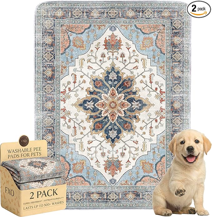 Washable Pee Pads for Dogs,Great Urine Absorbent Reusable Puppy Training Pads,Waterproof,Leak-Proof & Non-Slip Potty Pads for Whelping,Crate，Playpen，Bed.(Blue Floral, 18" x24" )
