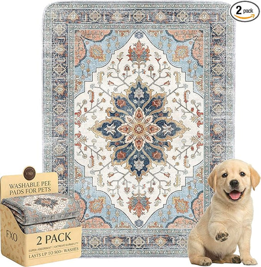 Washable Pee Pads for Dogs,Great Urine Absorbent Reusable Puppy Training Pads,Waterproof,Leak-Proof & Non-Slip Potty Pads for Whelping,Crate，Playpen，Bed.(Blue Floral, 18" x24" )
