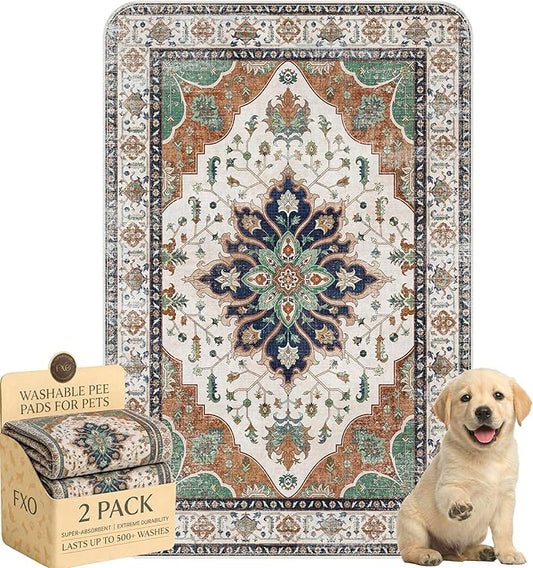 Washable Pee Pads for Dogs,Great Urine Absorbent Reusable Puppy Training Pads,Waterproof,Leak-Proof & Non-Slip Potty Pads for Whelping,Crate,Playpen,Bed.(Dark Teal Floral,24"x36")