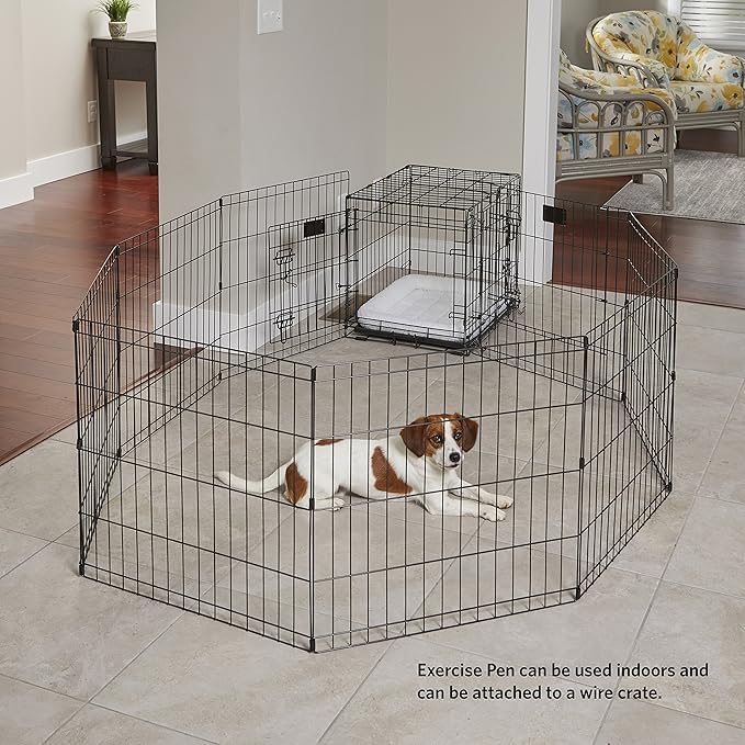 MidWest Homes for Pets 24-Inch Exercise Pen, for Indoor and Outdoor Use, 16 Sq Feet of Play, Single Door Folding Dog Pen, with Large Door Opening & Secure Latch, Easy to Set Up, Foldable Dog Playpen