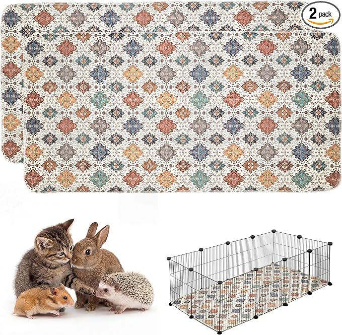 Washable Guinea Pig Pee Pads，Absorbent Reusable Guinea Pig Cage Liners，Waterproof,Leak-Proof & Non-Slip Potty Pads for Small Animals Rabbit Hamster Rat(Colorful Day, 24" x48" )